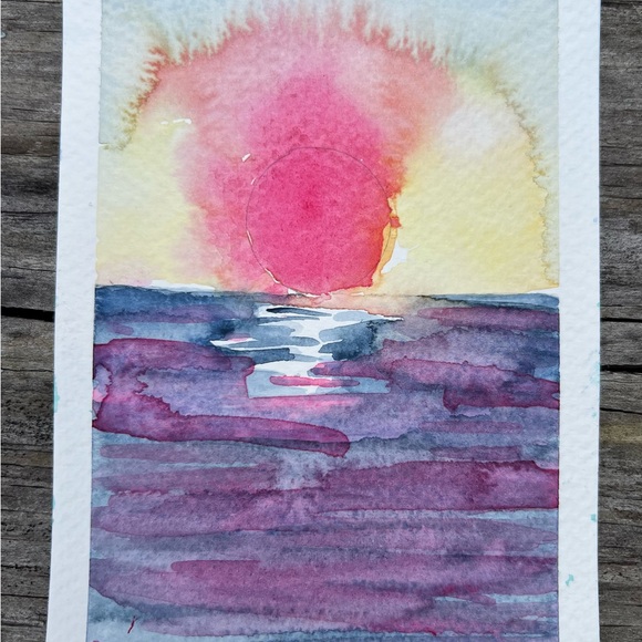 FIRE SUN Original 4”x6” Watercolor By Jessica Joy - Picture 4 of 6